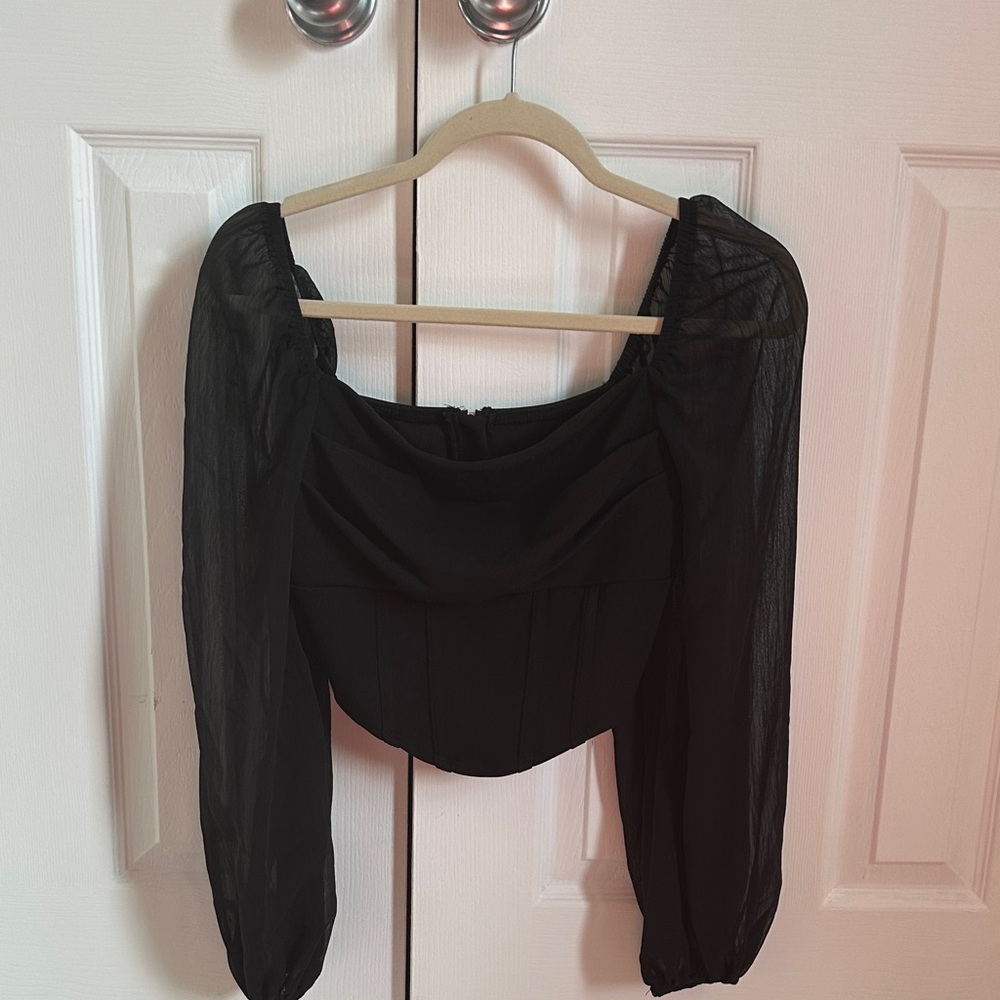 SHEIN Black Sheer Sleeve Blouse